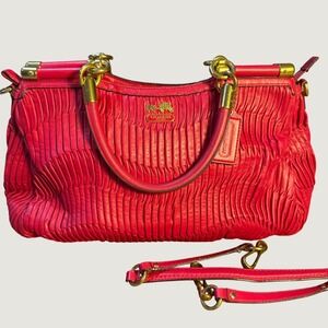 Coach Madison Gathered Leather Sophia Satchel Red Handbag 18620 Brass Hardware